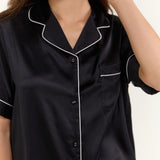 Women’s Short-Sleeve & Shorts Silk Pajama Set In Black