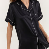 Women’s Short-Sleeve & Shorts Silk Pajama Set In Black