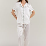 Women's Pure Silk Pajama Set - Short Sleeve Top & Long Pants In White