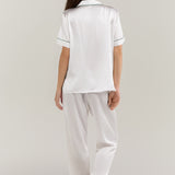 Women's Pure Silk Pajama Set - Short Sleeve Top & Long Pants In White