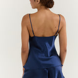 Women’s Pure Silk Camisole Pajama Set In Navy Blue