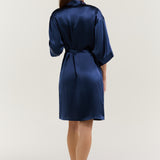 Women’s Pure Silk Mid-Length Robe In Navy Blue