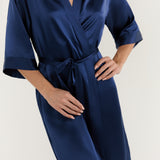 Women’s Pure Silk Mid-Length Robe In Navy Blue