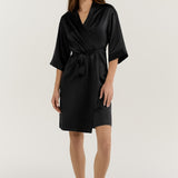 Women’s Pure Silk Mid-Length Robe In Black