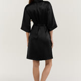 Women’s Pure Silk Mid-Length Robe In Black