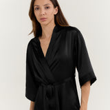 Women’s Pure Silk Mid-Length Robe In Black