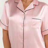 Women’s Short-Sleeve & Shorts Silk Pajama Set In Pale Pink