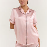 Women’s Short-Sleeve & Shorts Silk Pajama Set In Pale Pink