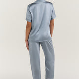 Women's Pure Silk Pajama Set - Short Sleeve Top & Long Pants In Haze Blue