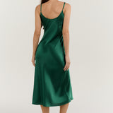 Pure Silk Spaghetti Strap Long Dress In Green