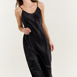 Pure Silk Spaghetti Strap Long Dress In Black