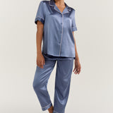 Women's Pure Silk Pajama Set - Short Sleeve Top & Long Pants In Dusk Lavender