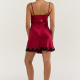 Pure Silk Lace Trim Chemise Nightgown with Split Hem In Burgundy