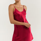 Pure Silk Spaghetti Strap Nightgown Slip Dress In Burgundy Red