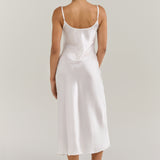 Pure Silk Spaghetti Strap Long Dress In White