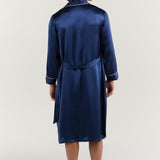 Men’s Pure Silk Robe In Navy Blue