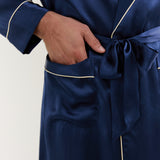 Men’s Pure Silk Robe In Navy Blue