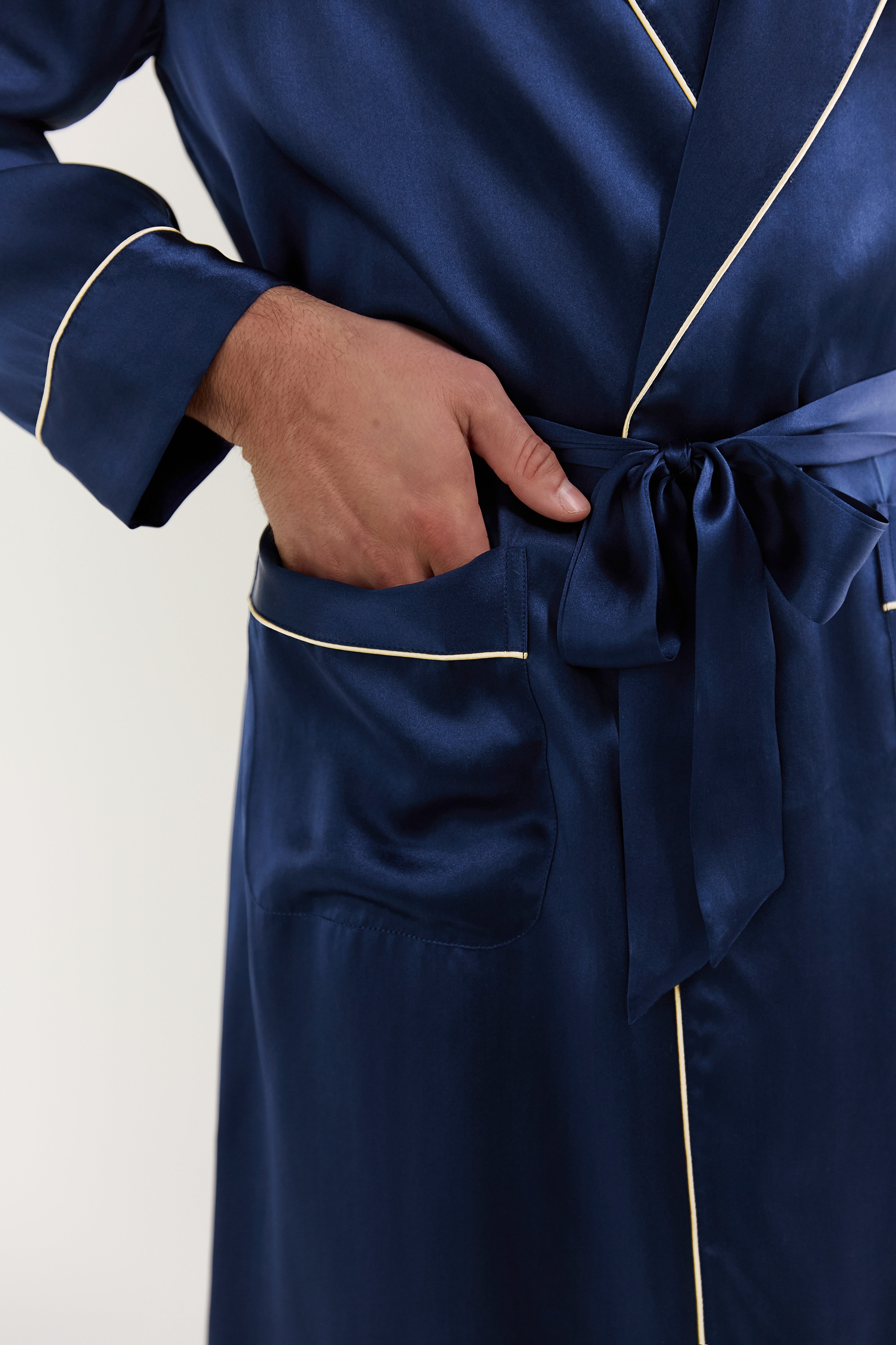 Jasmisilk Men’s Pure Silk Robe In Navy Blue L