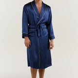 Men’s Pure Silk Robe In Navy Blue