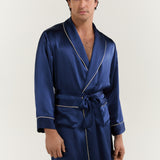 Men’s Pure Silk Robe In Navy Blue