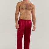 Men’s Pure Silk Sleep Bottoms In Burgundy Red