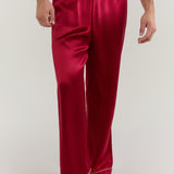 Men’s Pure Silk Sleep Bottoms In Burgundy Red