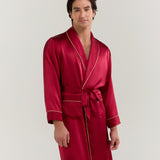 Men’s Pure Silk Robe In Burgundy Red