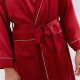 Men’s Pure Silk Robe In Burgundy Red