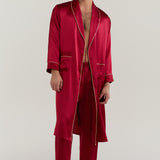 Men’s Pure Silk Robe In Burgundy Red