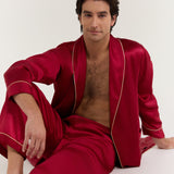 Men’s Pure Silk Robe In Burgundy Red