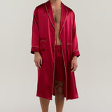 Men’s Pure Silk Robe In Burgundy Red