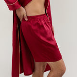 Men’s Pure Silk Lounge Shorts In Burgundy Red