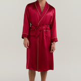 Men’s Pure Silk Robe In Burgundy Red