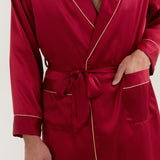 Men’s Pure Silk Robe In Burgundy Red