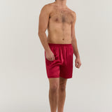 Men’s Pure Silk Lounge Shorts In Burgundy Red