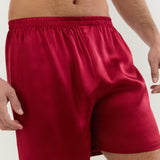 Men’s Pure Silk Lounge Shorts In Burgundy Red