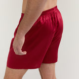 Men’s Pure Silk Lounge Shorts In Burgundy Red