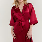 Women’s Pure Silk Mid-Length Robe In Burgundy Red