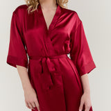 Women’s Pure Silk Mid-Length Robe In Burgundy Red