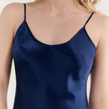 Pure Silk Spaghetti Strap Nightgown Slip Dress In Navy Blue