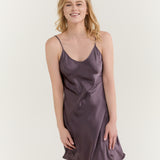 Pure Silk Spaghetti Strap Nightgown Slip Dress In Quartz Purple