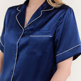 Women’s Short-Sleeve & Shorts Silk Pajama Set In Navy Blue