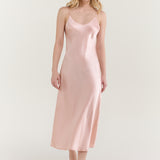 Pure Silk Spaghetti Strap Long Dress In Pale Pink