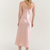 Pure Silk Spaghetti Strap Long Dress In Pale Pink