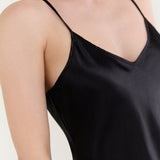 Pure Silk Spaghetti Strap Nightgown Slip Dress In Black