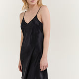 Pure Silk Spaghetti Strap Nightgown Slip Dress In Black