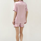 Kurzarm- und Shorts-Pyjama-Set aus Seide für Damen in blassem Lavendel