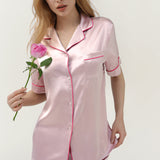 Kurzarm- und Shorts-Pyjama-Set aus Seide für Damen in blassem Lavendel