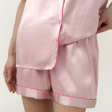 Kurzarm- und Shorts-Pyjama-Set aus Seide für Damen in blassem Lavendel