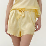 Ensemble pyjama caraco en pure soie pour femme, couleur citron